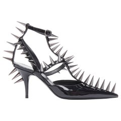 new BALENCIAGA Runway Black Knife Spike 90 punk stud black caged heel EU36