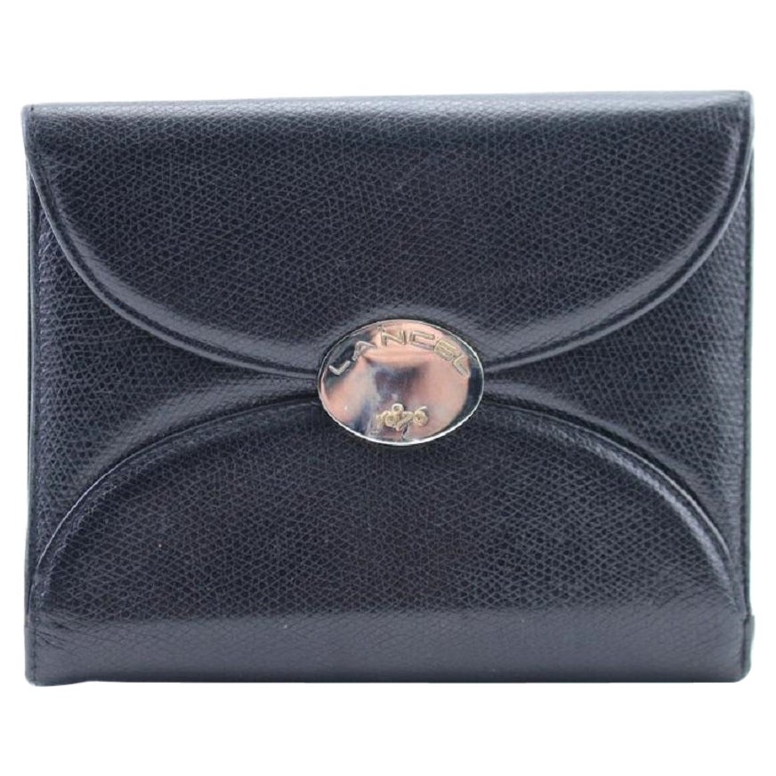 Lancel Compact Square Flap Wallet 10mr0213 Black Leather Clutch For Sale