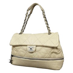 Vintage Chanel Quilted Weekender Convertible Flap 222978 Ivory Leather Shoulder Bag