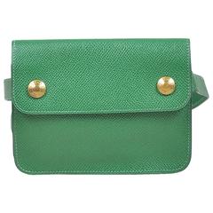 Hermes Green Leather Pouch Tie Snap Fanny Pack Small Belt Bag