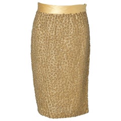 Gold embroidered pencil skirt  and yellow gold satin belt Gianni Versace 