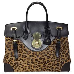 Ralph Lauren Black Leather Leopard Rickie Bag