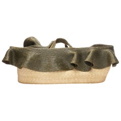 nouveau ROSIE ASSOULINE Sac panier en raphia surdimensionné East West vert à volants