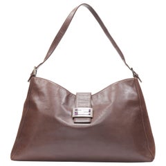 vintage FENDI brown leather purple stone FF buckle  large shoulder bag