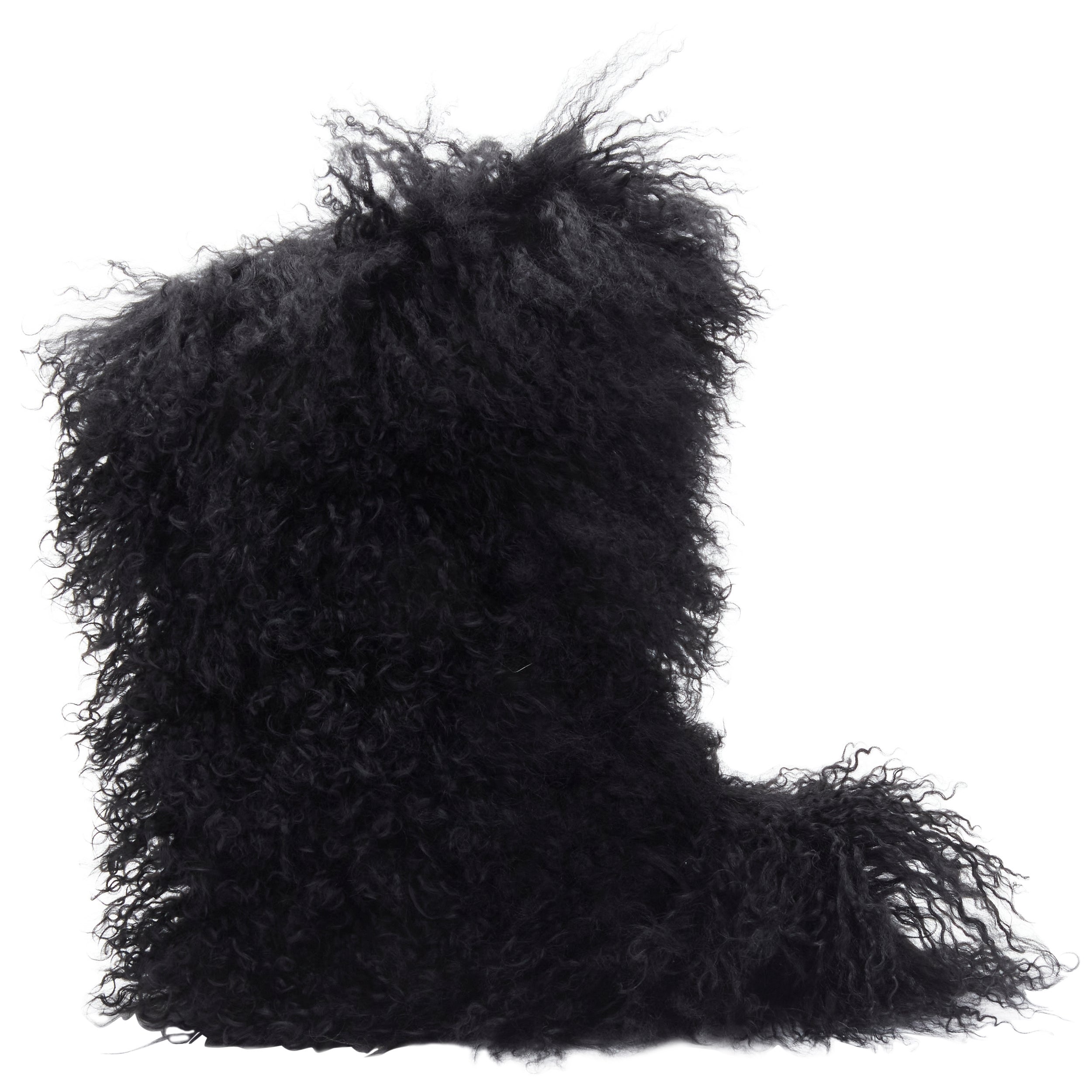 new SAINT LAURENT Furry Patch black curly Mongolian fur pull on snow boot EU37