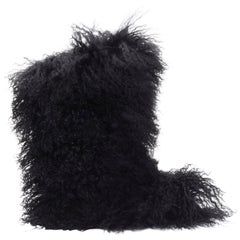 new SAINT LAURENT Furry Patch black curly Mongolian fur pull on snow boot EU37