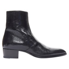 SAINT LAURENT Wyatt 40 Zip Metal Crack Schwerer glänzender schwarzer Chelsea Stiefel EU44, neu