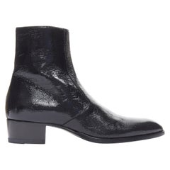 new SAINT LAURENT Wyatt 40 Zip Metal Crack Heavy shiny black Chelsea boot EU44