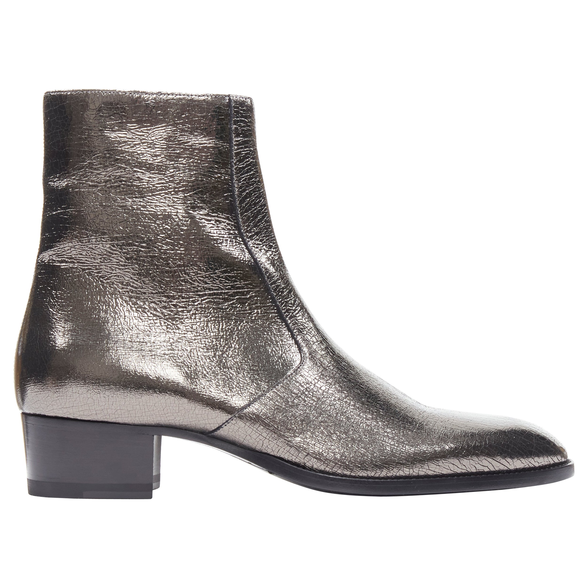 new SAINT LAURENT Wyatt 40 Zip  Metal Crack Heavy gunmetal silver boot EU44