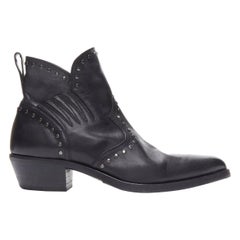 new SAINT LAURENT Dakota 50 black leather studded western ankle boot EU44