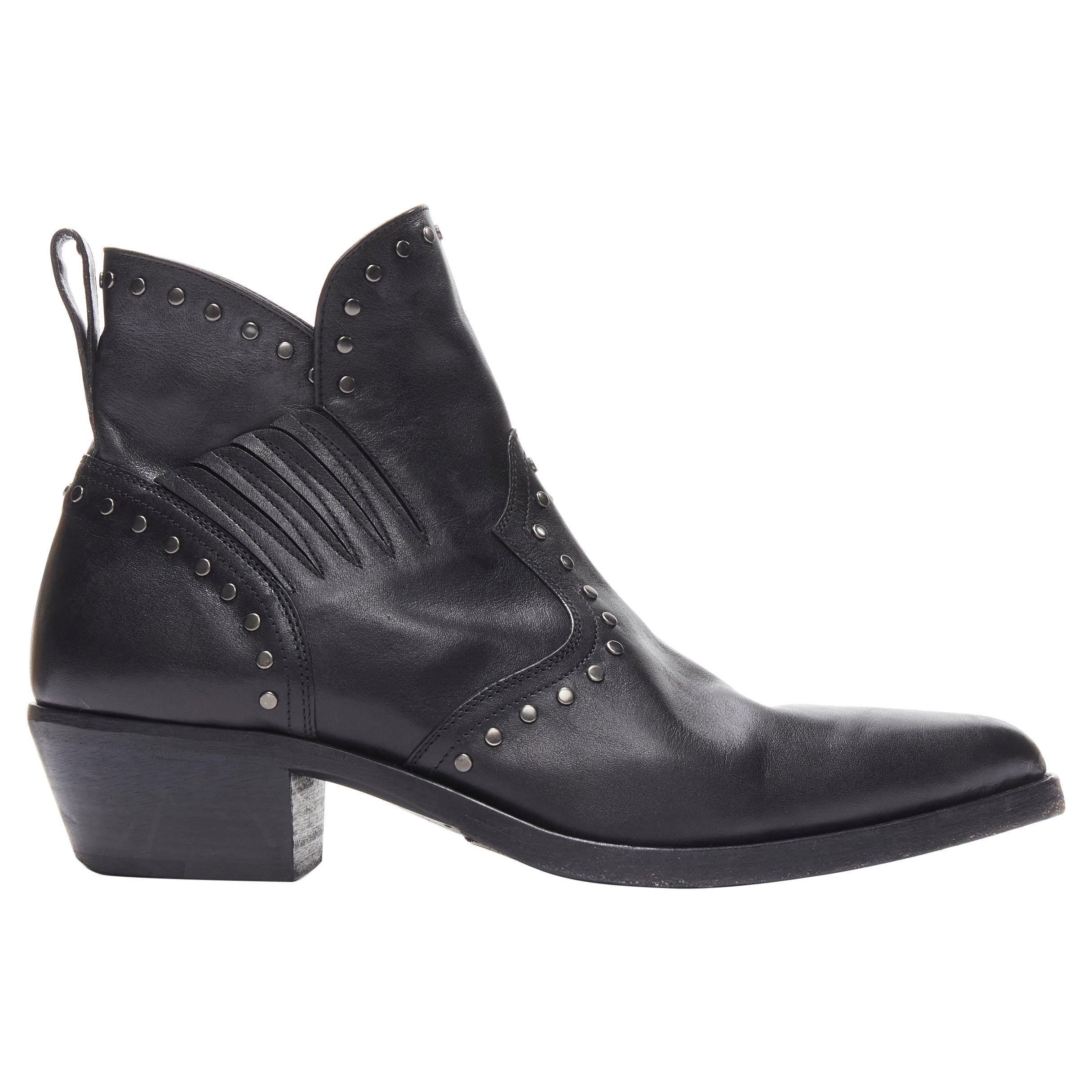 new SAINT LAURENT Dakota 50 black leather studded western ankle boot EU42  For Sale at 1stDibs