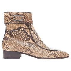 new SAINT LAURENT Miles 30 Zip python snake square toe buckle boot EU42