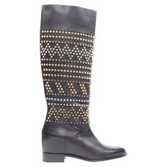 new CHRISTIAN LOUBOUTIN Rom Chic gold silver spike stud pull on flat boot EU38