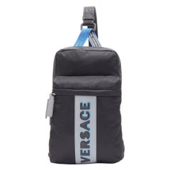 new VERSACE reflective logo black nylon Greca single strap small backpack  bag
