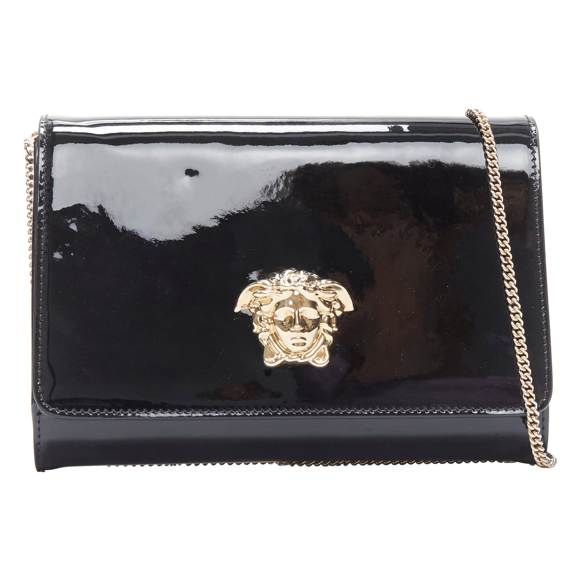 new VERSACE Palazzo Medusa black patent gold chain crossbody clutch bag For  Sale at 1stDibs | versace crystal clutch, versace palazzo empire bag,  versace purse outlet