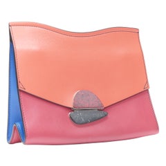 PROENZA SCHOULER coral red leather marble stone flap wavy topline clutch bag