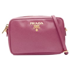 PRADA Bandoliera Bruyere pink saffiano leather gold logo crossbody camera bag