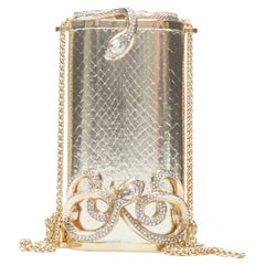 ROBERTO CAVALLI Clutch mit Schlangenkette und Metallic-Gold-Leder-Kristall