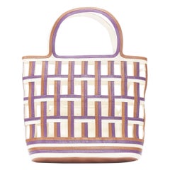 vintage PRADA purple brown cream lattice open weave mini top handle bag