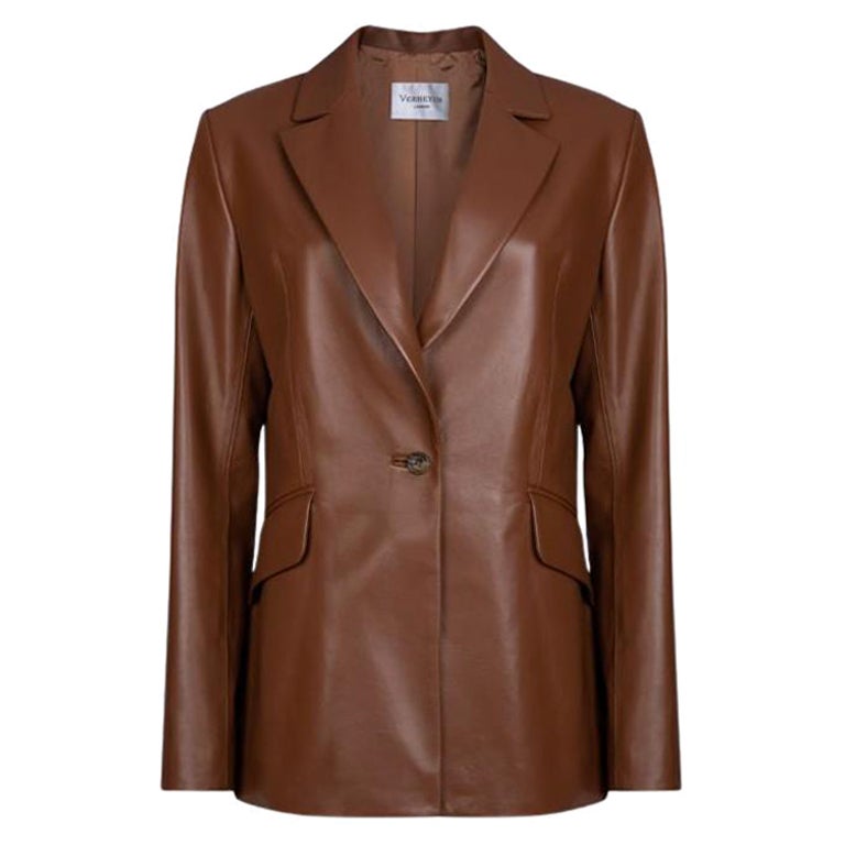 Verheyen London Chesca Oversize Blazer in Tan Leather, Size 12 For Sale