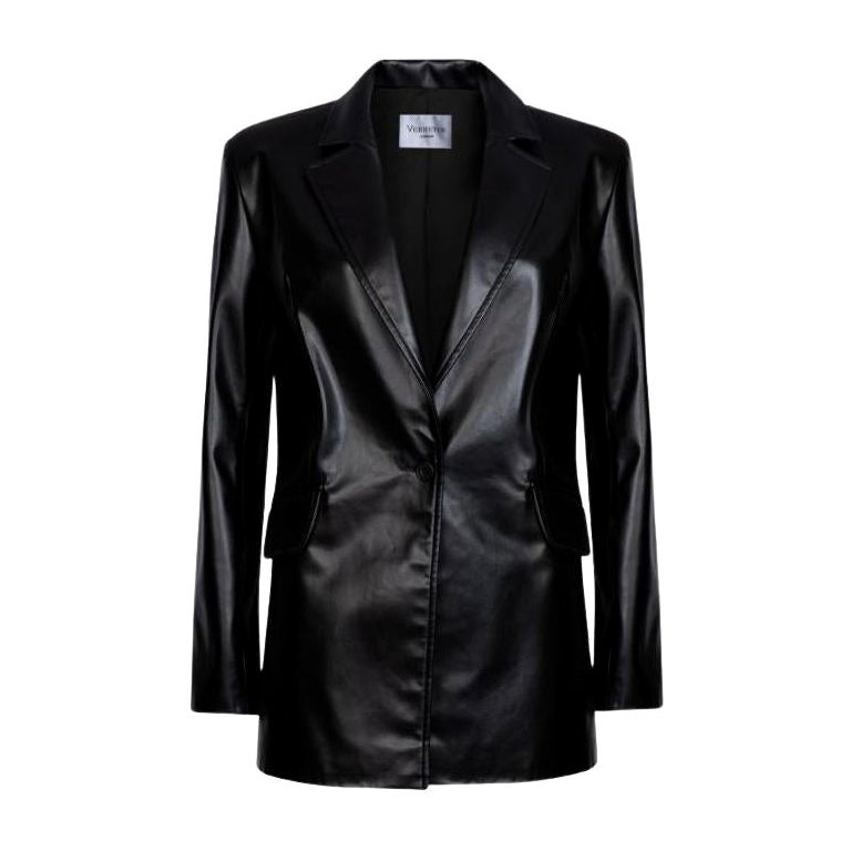 Verheyen London Chesca Oversize Blazer in Black Leather, Size 12 For Sale