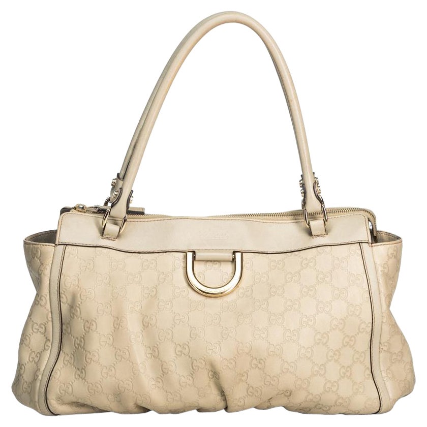 Gucci Abbey Hobo Guccissima Ring 223132 Ivory Leather and Gg Leather Shoulder Ba