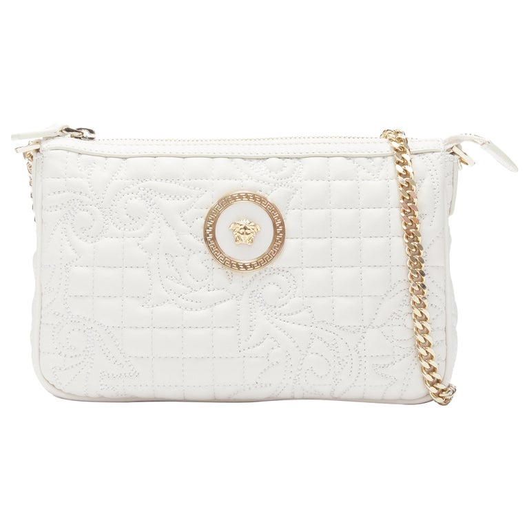 new VERSACE Vanitas white baroque quilted gold Medusa metal chain crossbody  bag For Sale at 1stDibs