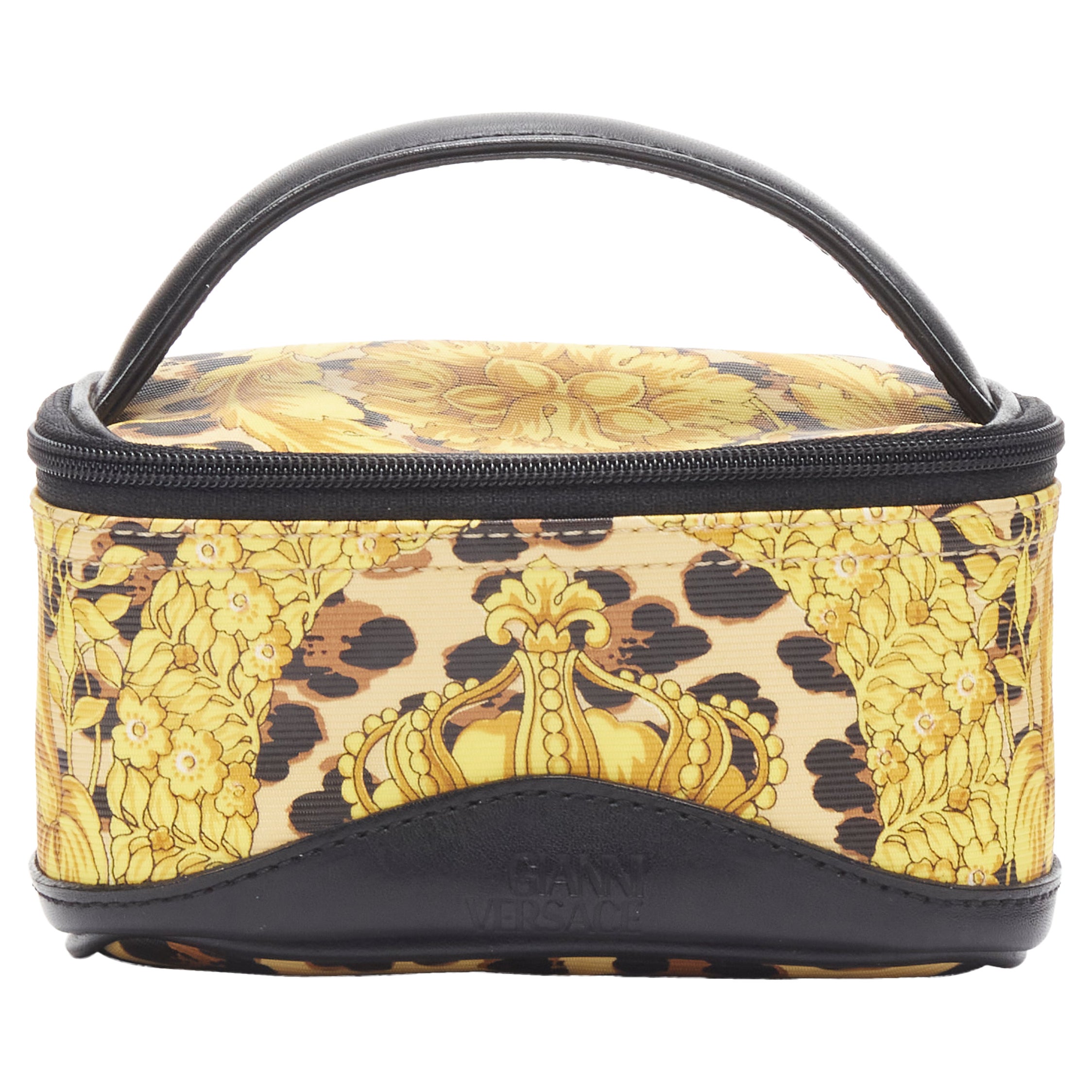 GIANNI VERSACE gold barocco baroque leopard print leather top handle micro bag For Sale
