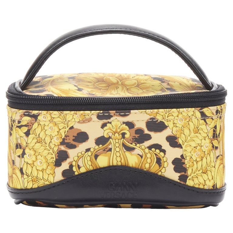 GIANNI VERSACE gold barocco baroque leopard print leather top handle ...
