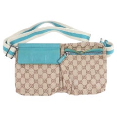 Gucci Belt Turquoise Web Monogram Fanny Pack Waist Pouch 871507 Brown Gg Canvas 