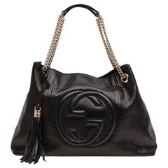 Vintage Gucci Soho Chain Tote 18gk1220 Black Python Shoulder Bag