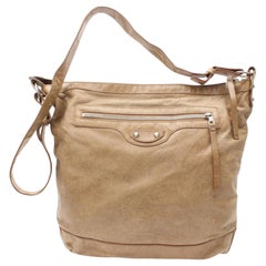 Vintage Balenciaga Messenger Hobo Khaki Day Light 869838 Brown Leather Shoulder Bag