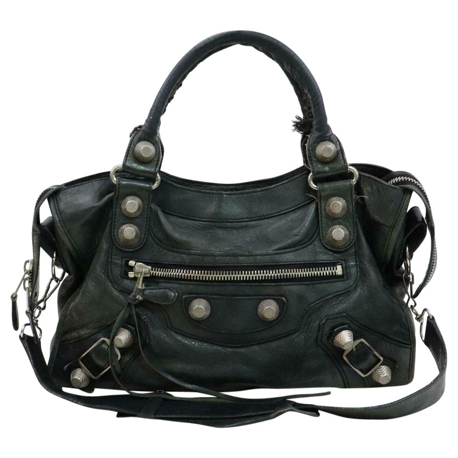 Balenciaga Giant Silver City 2way 871192 Black Leather Satchel For Sale