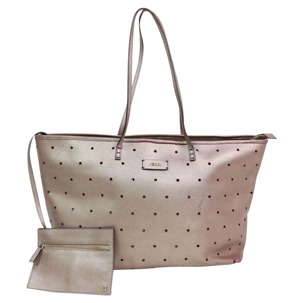 Fendi Metallic Perforated Roll with Pouch 870587 Pink Leather Tote