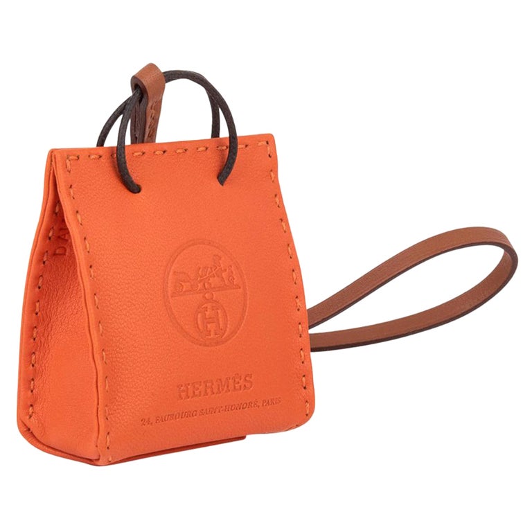 Hermes Shopping Bag Orange Bag Charm New w/ Box For Sale at 1stDibs