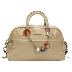 MARNI tan brown leather resin metal chain large weekend bowling boston bag