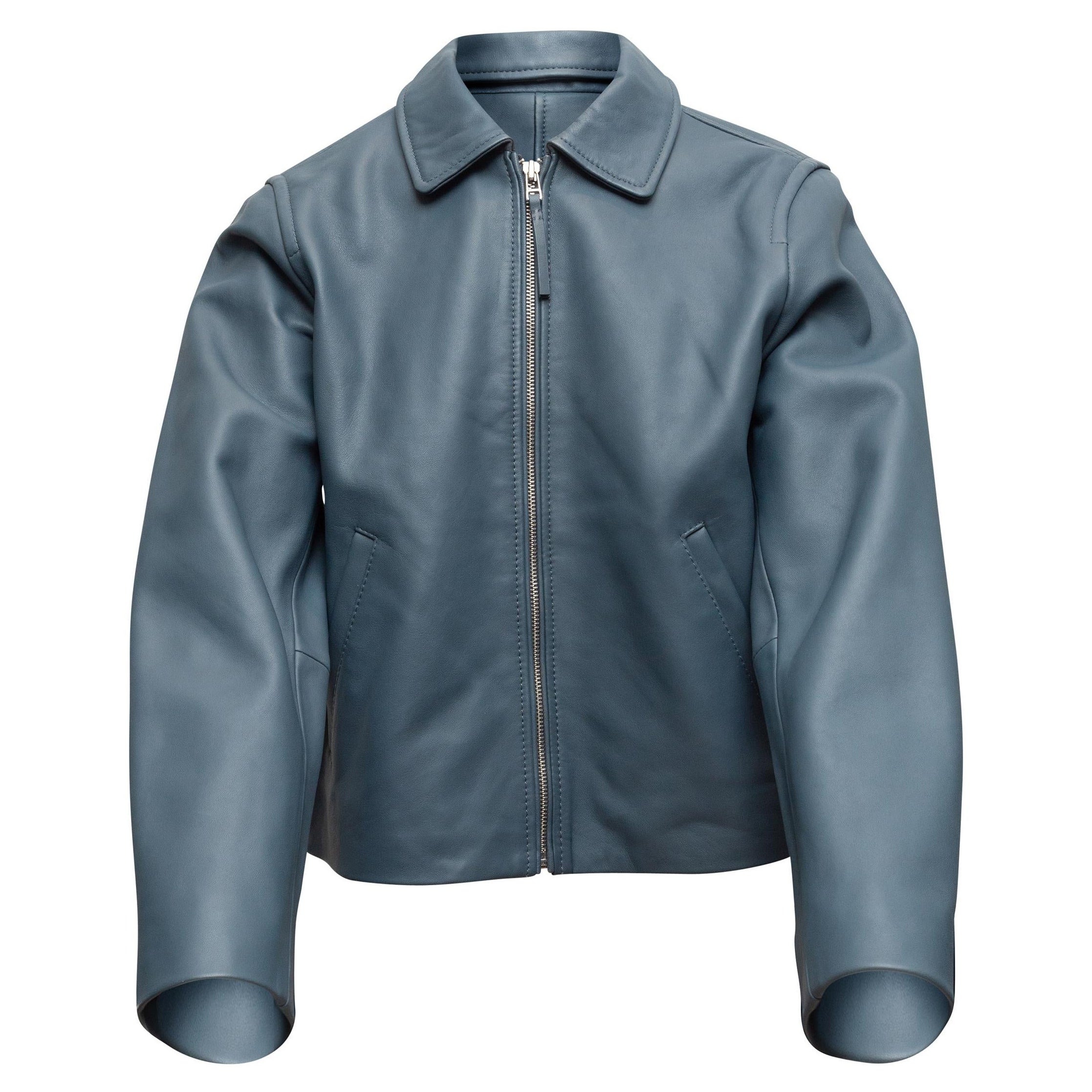 Everlane Storm Blue Leather Zip Jacket