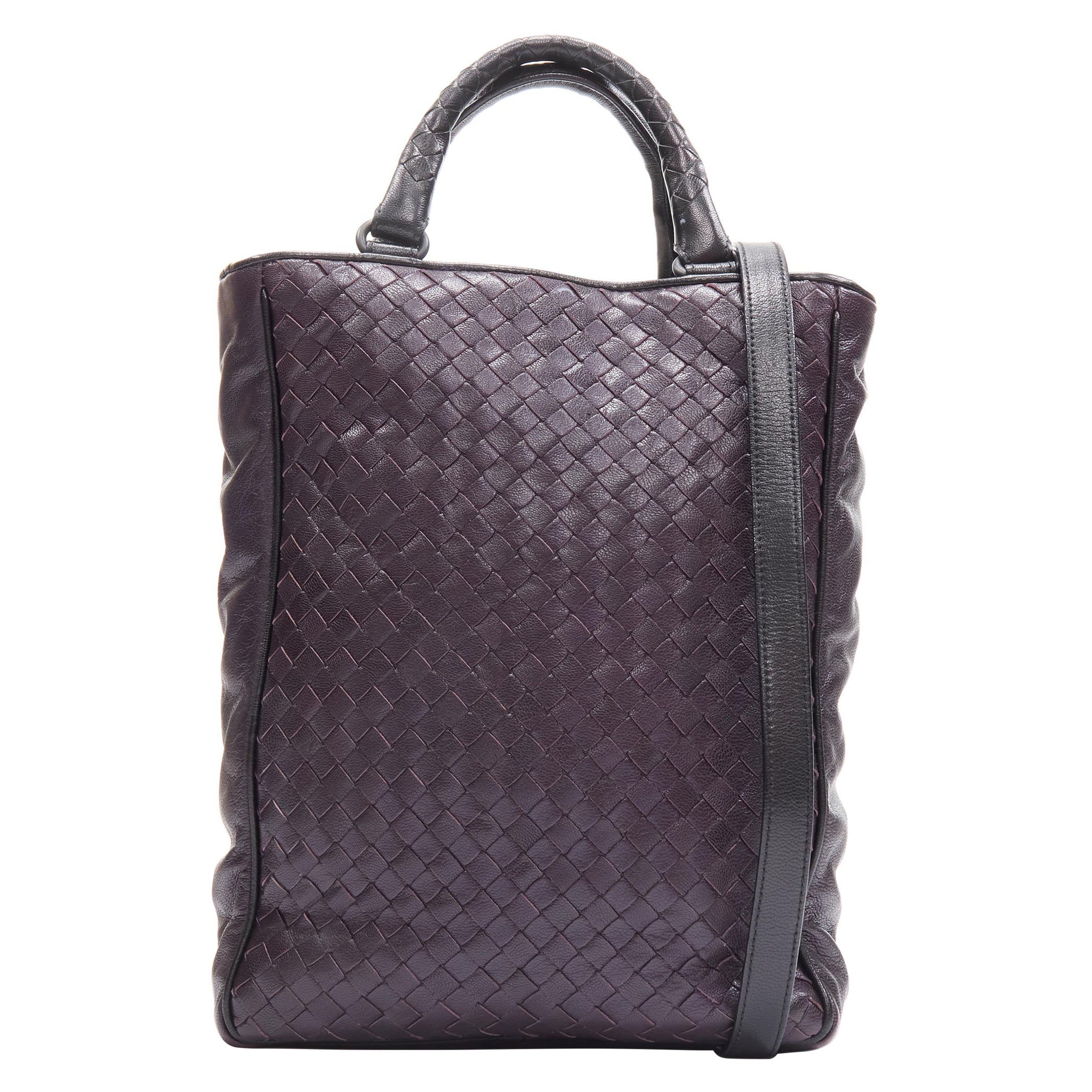 BOTTEGA VENETA 2008 dark purple intrecciato woven small crossbody tote bag