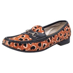 Gucci Leopard Print Calf Hair And Black Leather Horsebit Slip On Loafers Size 39