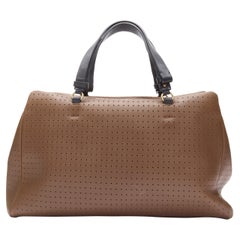 MARNI brown perforated leather black handle carryall satchel bag