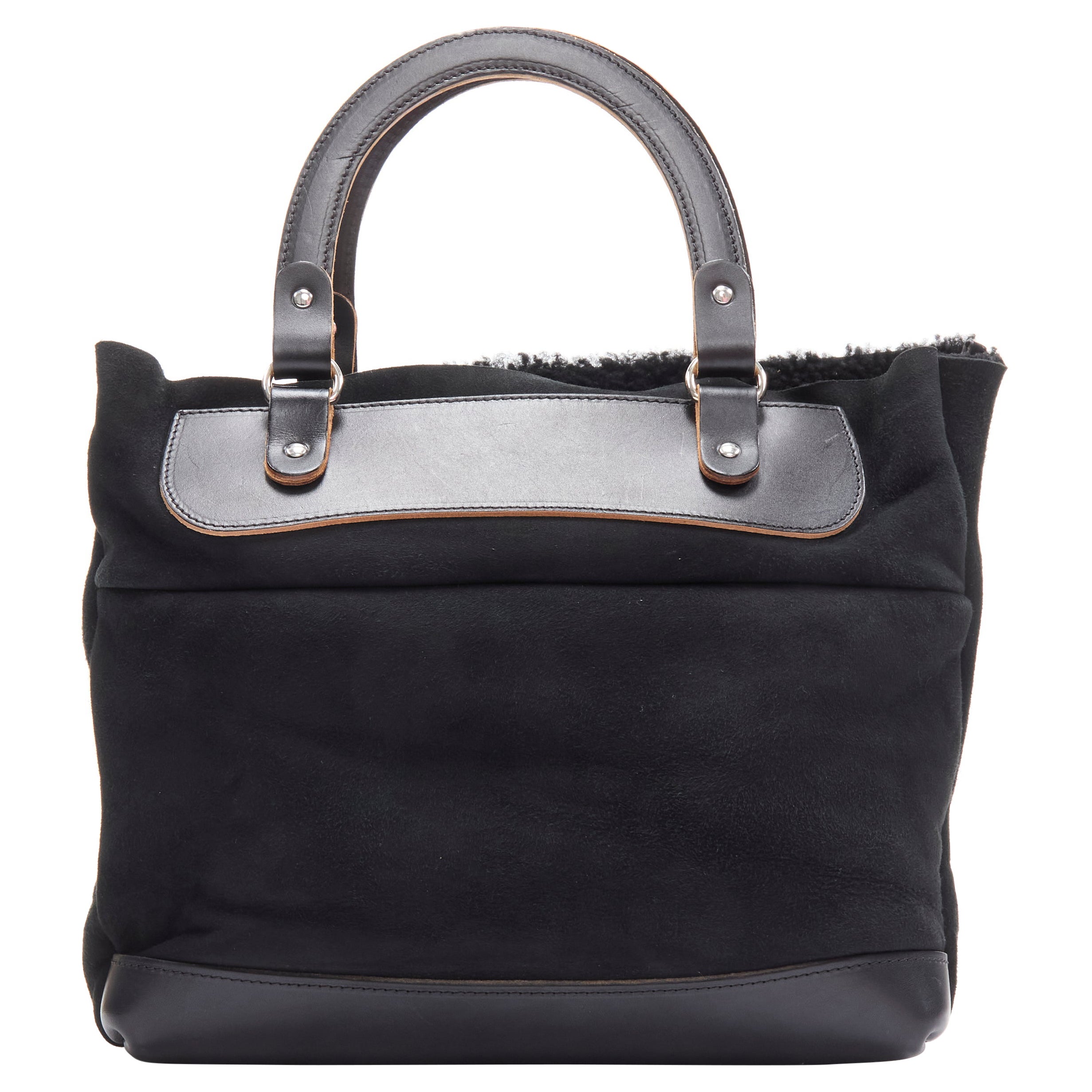 MARNI black shearling lined top handle crossbody soft tote bag For Sale