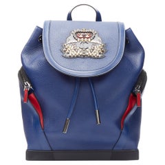 CHRISTIAN LOUBOUTIN Explorafunk navy blue leather spike stud backpack bag