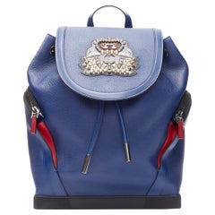 CHRISTIAN LOUBOUTIN Explorafunk navy blue leather spike stud backpack bag