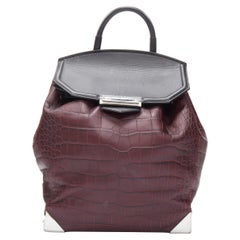 ALEXANDER WANG Prism burgundy croc embossed leather metal corner backpack