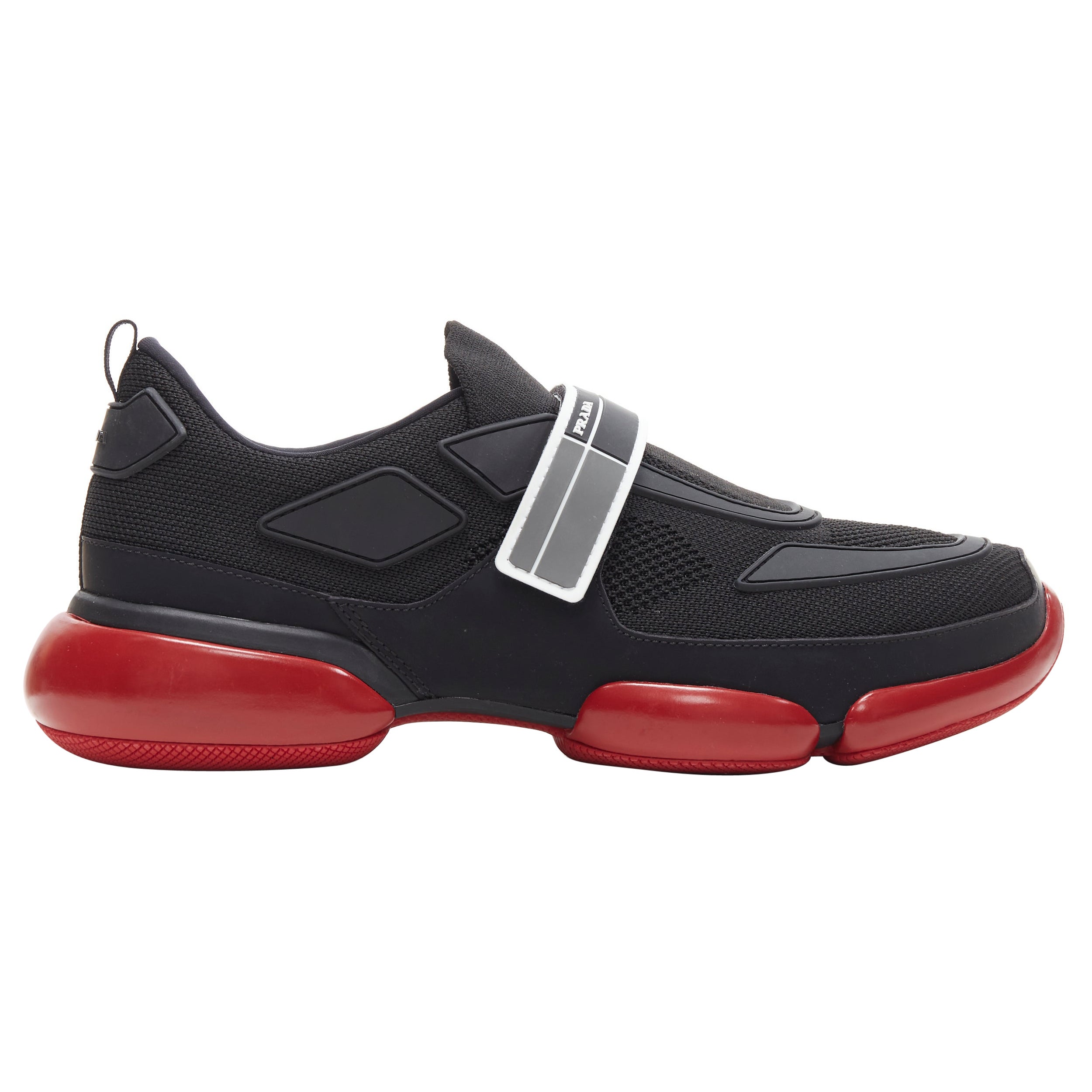 new PRADA Cloudbust black red logo rubber strapped low top sneakers UK7 US8 EU41