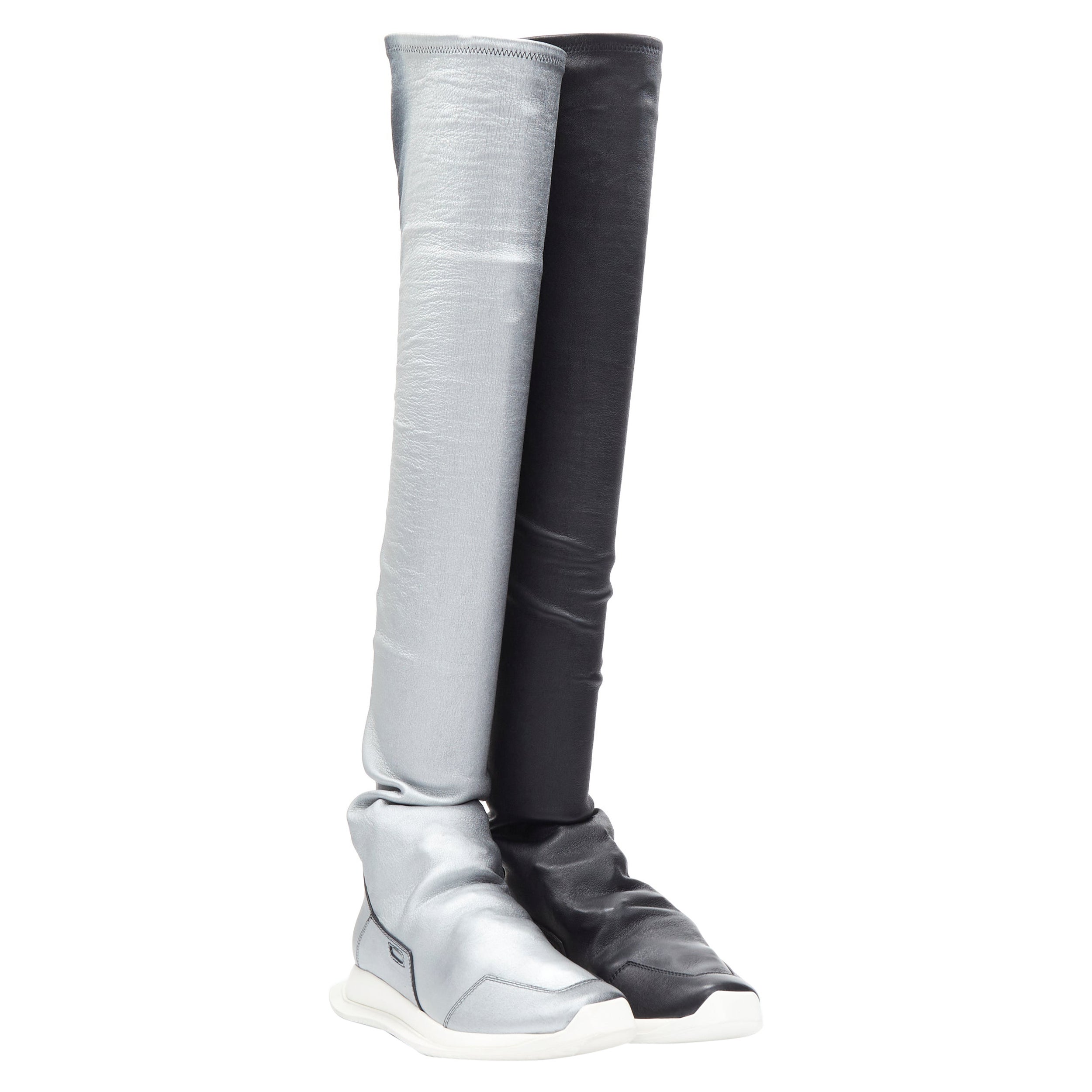 new RICK OWENS Runway New Runner Stretch silver black stocking boot sneaker EU36 For Sale