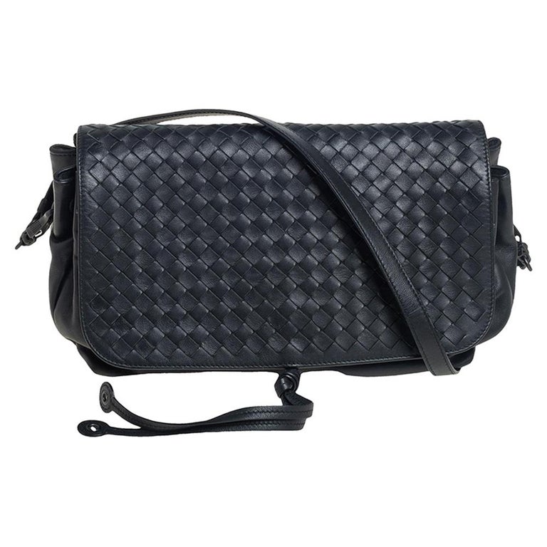 Bottega Veneta Black Intrecciato Leather Flap Crossbody Bag at 1stDibs