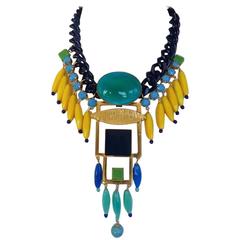 Philippe Ferrandis Enamel and Glass Tribal Statement Necklace