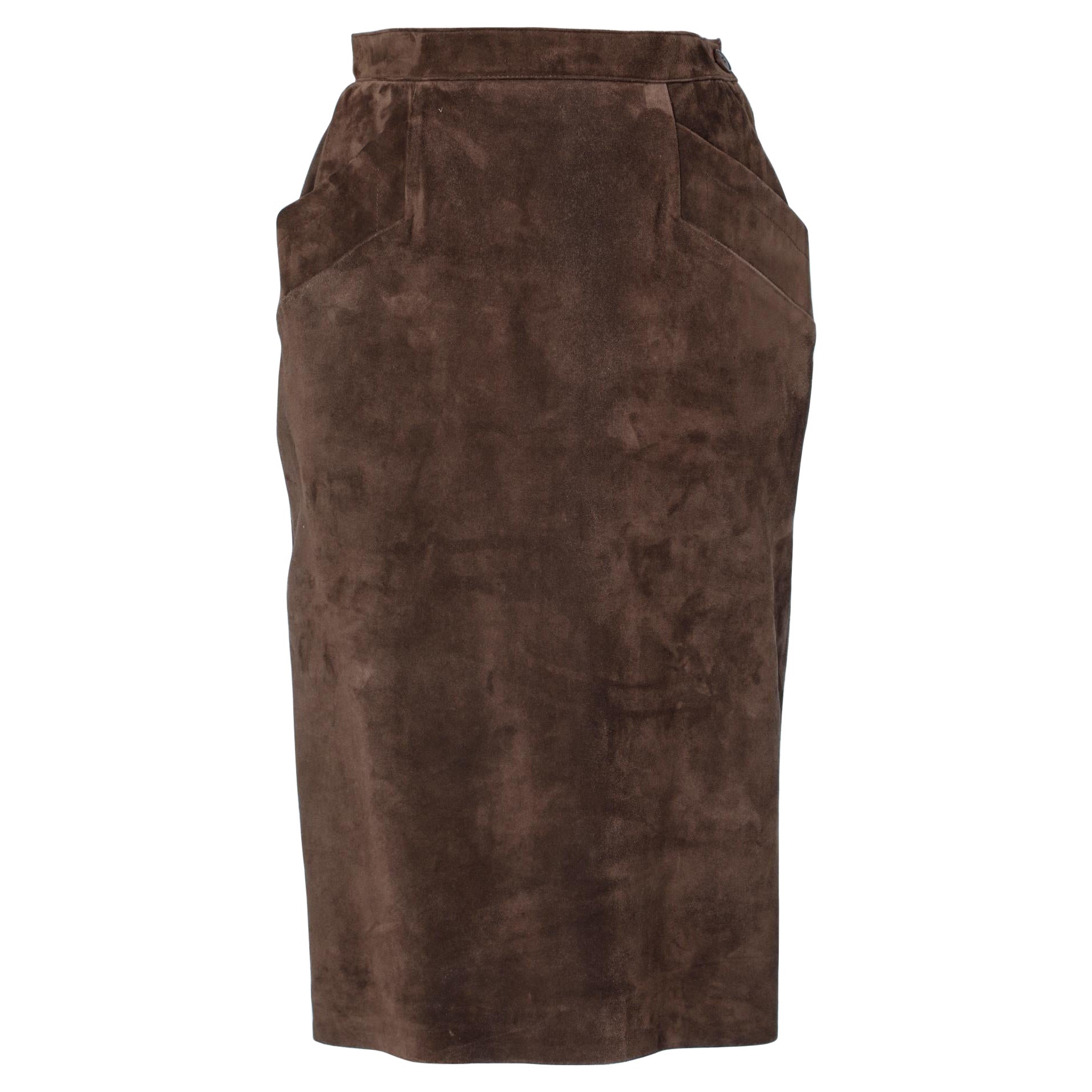 Brown suede pencil skirt Saint Laurent Rive Gauche 