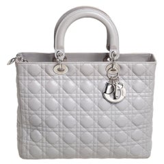 Dior Grey Cannage Lambskin Leather Large Lady Dior Tote